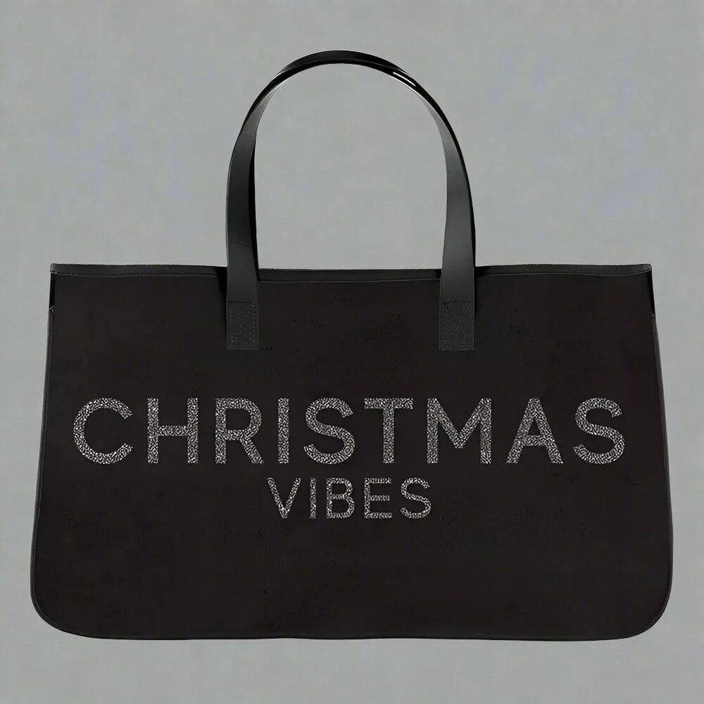 SB Design Studio Black Canvas Tote - Christmas Vibes/NWT
